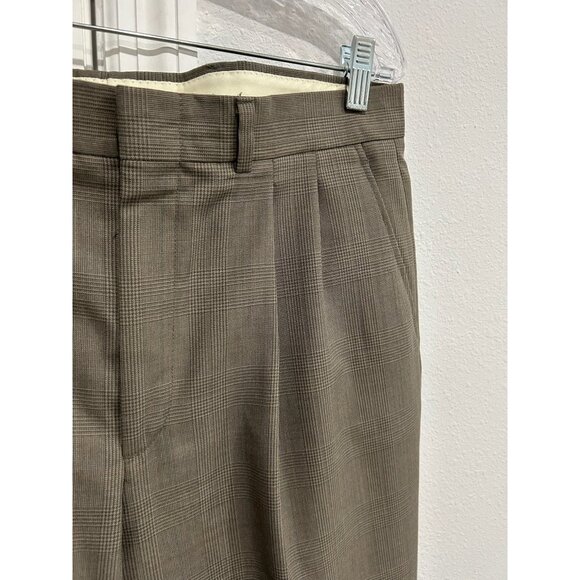 Mens Brown Plaid Dress Pants Pleated Front Classic Fit Sz 34 - Picture 4 of 8